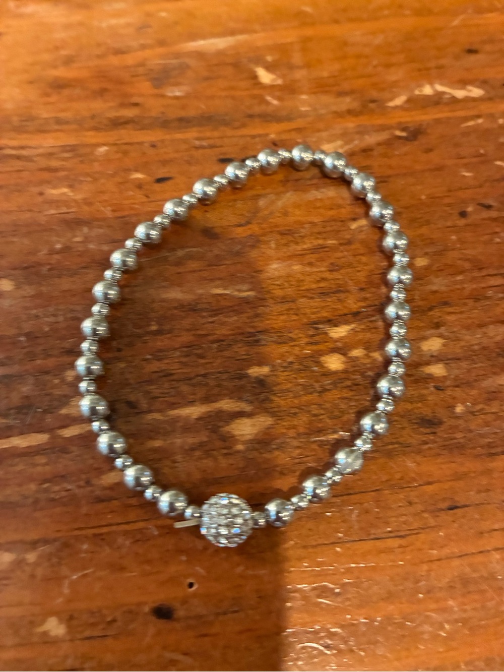 Michael Kors Silver Beaded Stretch Bracelet with Pave Charm